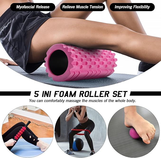 5 in 1 Foam Roller Set, Trigger Point Foam Roller Patented, Massage Stick, Massage Ball, Resistance