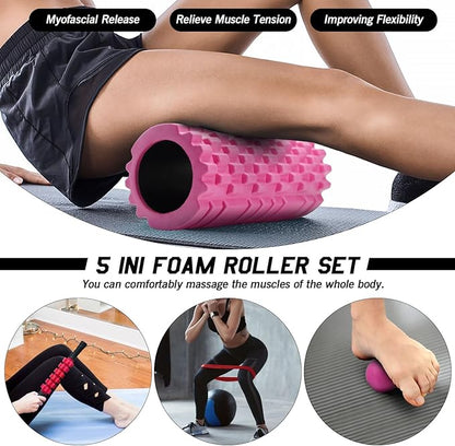 5 in 1 Foam Roller Set, Trigger Point Foam Roller Patented, Massage Stick, Massage Ball, Resistance