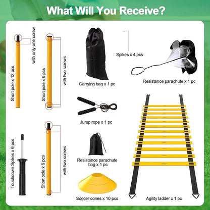24Pcs Soccer Agility Training Equipment Set Ultimate Agility Poles Cones Ladder More for Quick