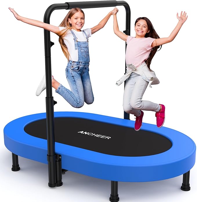 ANCHEER 56'' Foldable Mini Trampoline with Adjustable Handle - Indoor/Outdoor Rebounder for Kids &