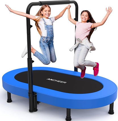 ANCHEER 56'' Foldable Mini Trampoline with Adjustable Handle - Indoor/Outdoor Rebounder for Kids &
