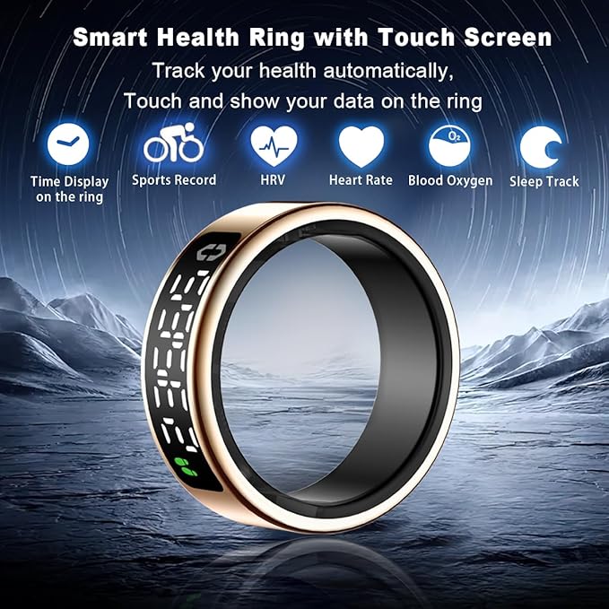 Smart Health Ring with Screen,for Women Men Fitness Tracker with Heart Rate, Blood Oxygen, HRV