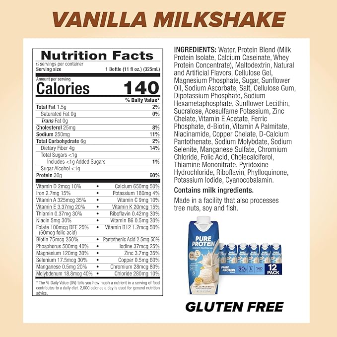 Pure Protein Protein Shake, 30g Complete Protein, Ready to Drink and Keto-Friendly, Vitamins A, C