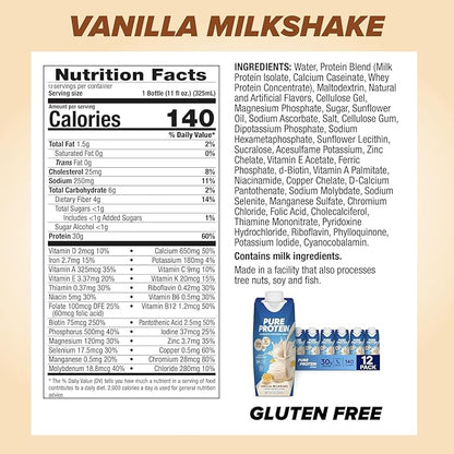 Pure Protein Protein Shake, 30g Complete Protein, Ready to Drink and Keto-Friendly, Vitamins A, C