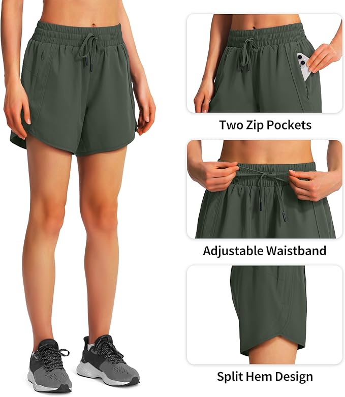 Ksmien Women's 5" Athletic Running Shorts Quick Dry Lightweight Workout Gym Shorts with Zipper