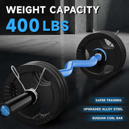 Olympic EZ Curl Barbell Bar, 400LBS Weight Capacity Olympic Curl Bar, 4ft Barbell Weight Bar with