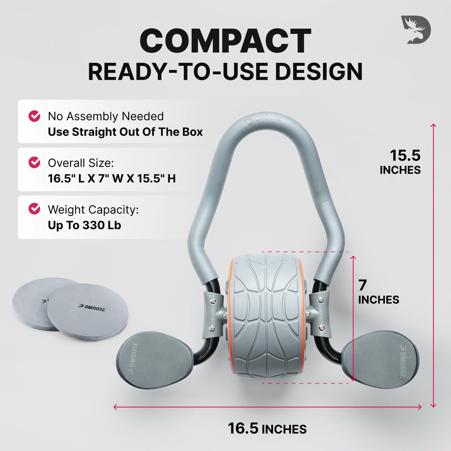 DMoose Fitness Ab Roller Wheel with Elbow Support & 2 Knee Pads - Abdominal Exercise Trainer for