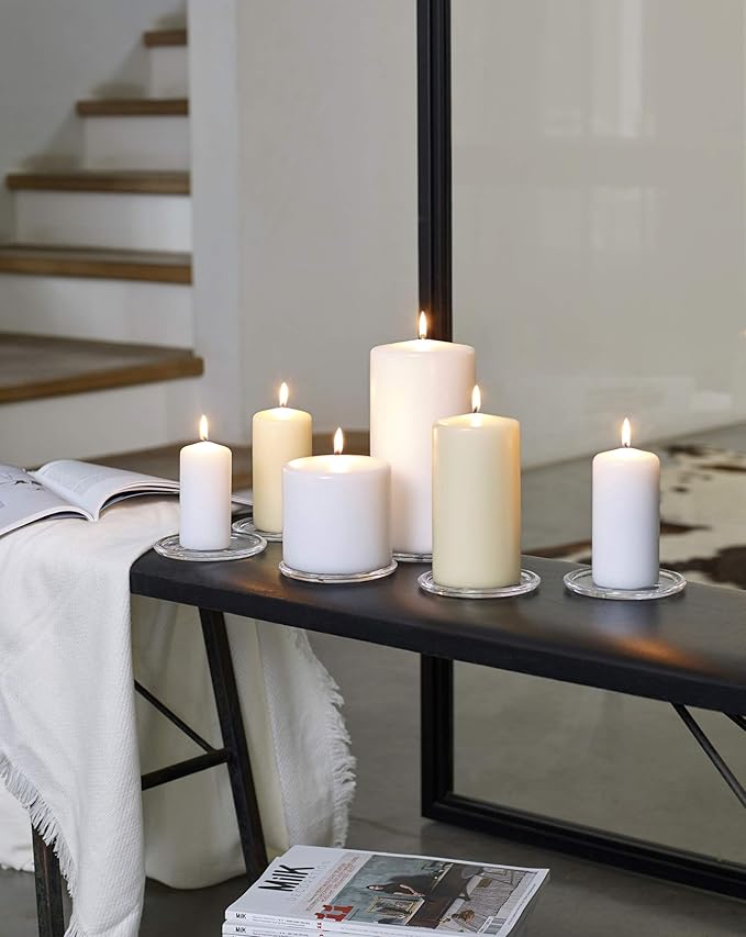 BOLSIUS 12 White Pillar Candles Bulk - 3x6 Inches Candle Set - 70+ Hours Clean Burning - No Palm