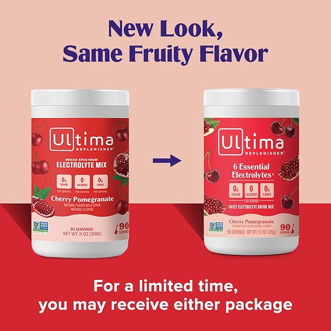 Ultima Replenisher Daily Electrolyte Powder Drink Mix – Sugar Free – Cherry Pomegranate, 90