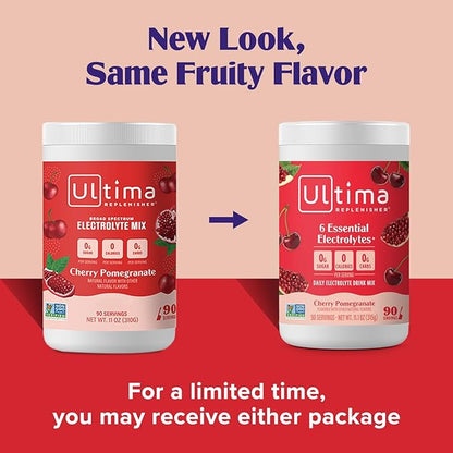 Ultima Replenisher Daily Electrolyte Powder Drink Mix – Sugar Free – Cherry Pomegranate, 90