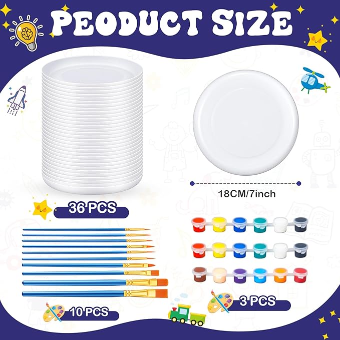 Tenceur 36 Pcs DIY Plastic Flying Disks Bulk 7 Inch Color Your Own White Flying Disc with 10
