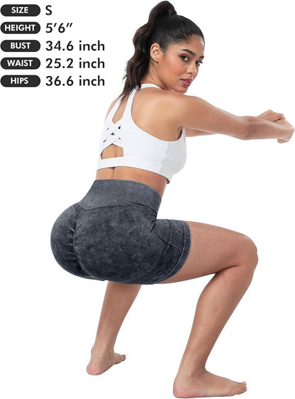 CHRLEISURE Women's 4 Packs Workout Gym Shorts, High Waisted Butt Lifting Scrunch Butt Seamless