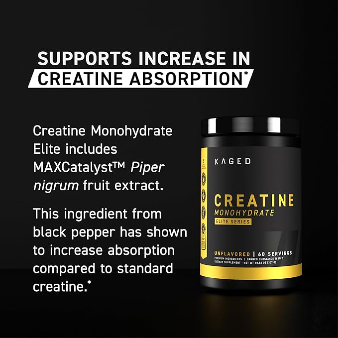 Kaged Creatine Monohydrate Elite Powder | Unflavored | Muscle Building & Recovery | MAXCatalyst for