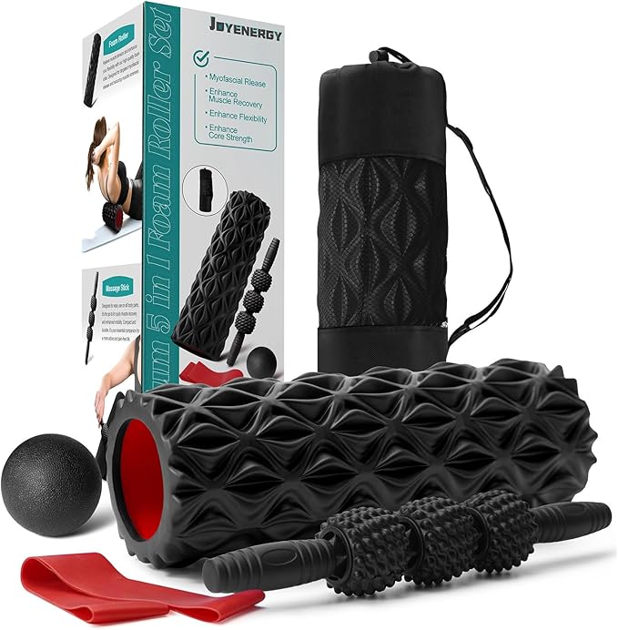 5 in 1 Foam Roller Set Trigger Point Foam Roller, Massage Roller Stick, Massage Ball, Stretching