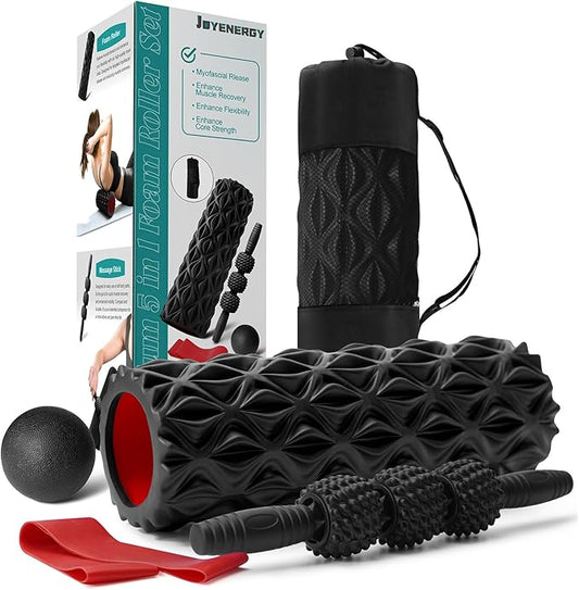 5 in 1 Foam Roller Set Trigger Point Foam Roller, Massage Roller Stick, Massage Ball, Stretching