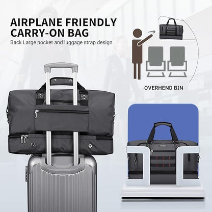 WITZMAN Travel Duffle Bags for Men Weekender Bags with Toiletry Bag Sets Carry On Overnight Bag 55L