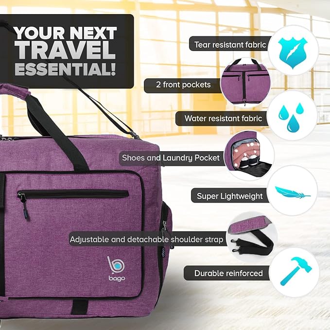 Bago Large Foldable Duffel Bags for Traveling Women & Men - 80L Packable Duffle Bag for Travel with