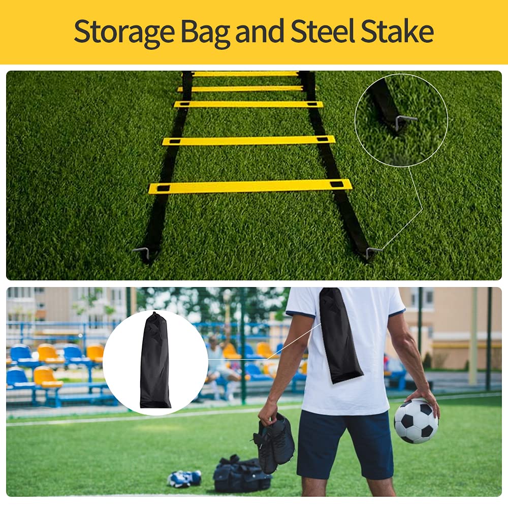RUBY.Q 12 Rungs Agility Ladder Set, 20ft Speed Training Ladder with Steel Stakes and Carry Bag for