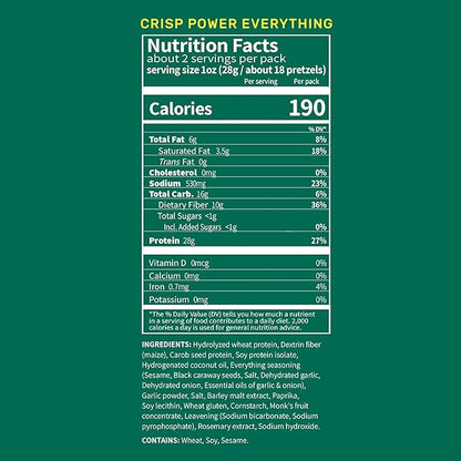 Crisp Power Protein Pretzels, Everything, High Protein Vegan Keto Snack, 28 G Plant Based Protein