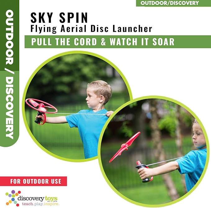 Discovery Toys Sky Spin Flying Aerial Disc Launcher | 2 Large Wings Kid-Powered Learning | STEM Toy