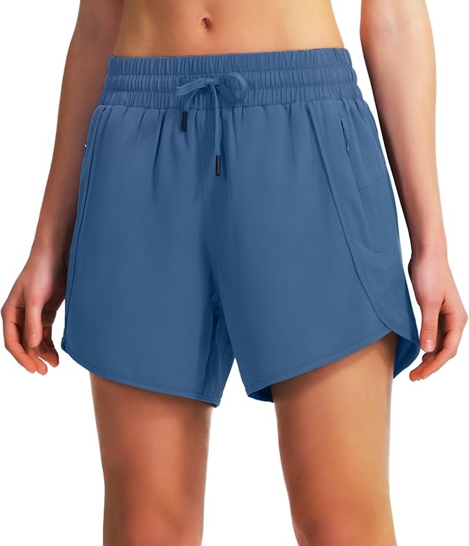 Ksmien Women's 5" Athletic Running Shorts Quick Dry Lightweight Workout Gym Shorts with Zipper