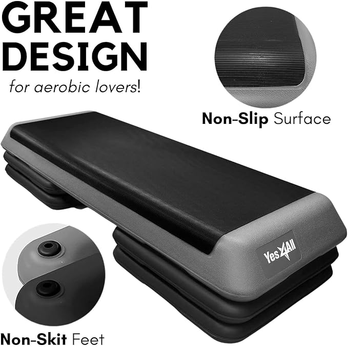 Yes4All Adjustable Workout Aerobic Exercise Step Platform Health Club Size with 4 Adjustable Risers