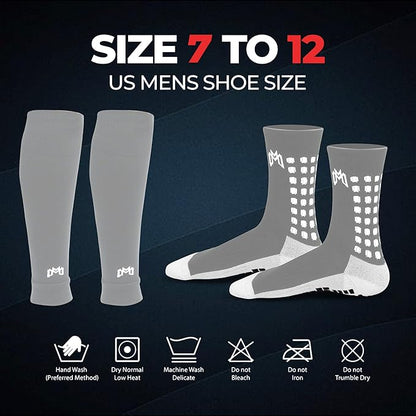 Soccer Grip Socks, Shin Guards, Pre Cut Sock Sleeves, and Guard Straps Bundle Pack - Essential