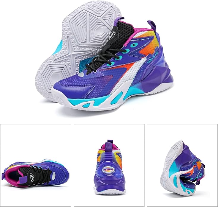 VITUOFLY Kids Basketball Shoes Boys Air Cushion Sneakers Girls Mid Top School Hoops Shoes Non-Slip