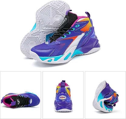 VITUOFLY Kids Basketball Shoes Boys Air Cushion Sneakers Girls Mid Top School Hoops Shoes Non-Slip