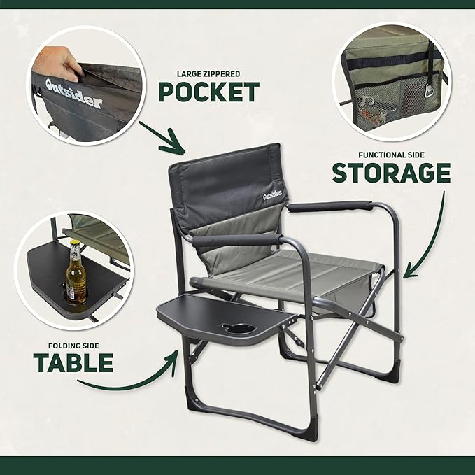 OUTSIDER Portable Directors Camping Chair, Lightweight Folding Aluminum Outdoor Chair with Side