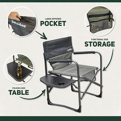 OUTSIDER Portable Directors Camping Chair, Lightweight Folding Aluminum Outdoor Chair with Side