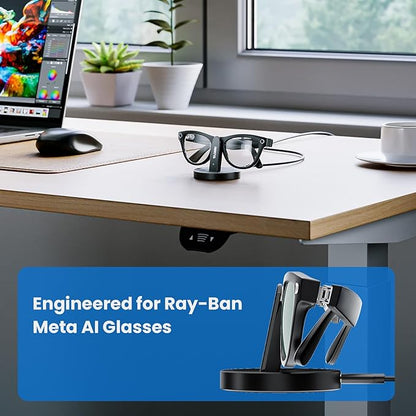 REIKIYA Charging Stand for Ray-Ban Meta Smart Glasses, Portable Charging Dock for Wayfarer