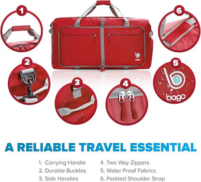 Bago Large Foldable Duffel Bags for Traveling Women & Men - 100L Packable Duffle Bag for Travel