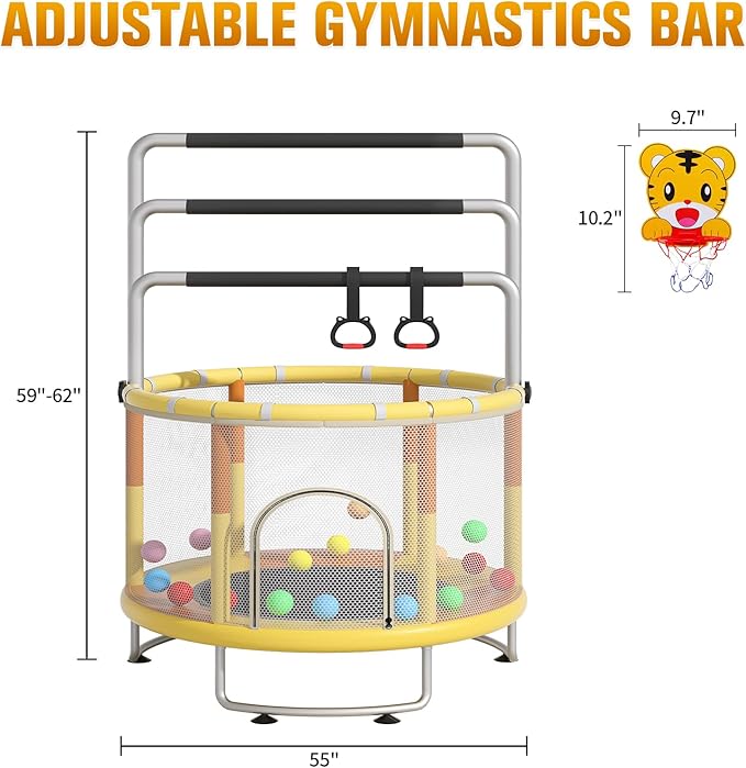 55" Small Trampoline for Kids, Telawah Indoor Outdoor with with Enclosure Net, Safety Enclosure