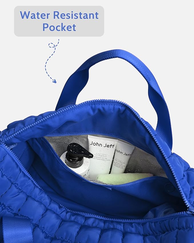 Quilted Duffel Travel Bag for Women, Puffer Gym Duffle Bag with Shoe Compartment Lightweight Large