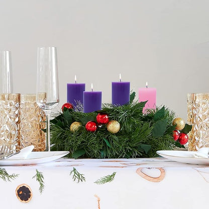 2x3 Inch Advent Pillar Candles Set of 4 Unscented Dripless Purple Pink Candles for Christmas