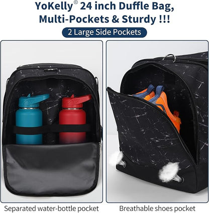 24 inch Large Gym Bag for Men - 65L Hard Bottom Duffle Bag with Shoes Compartment for Sport/Travel
