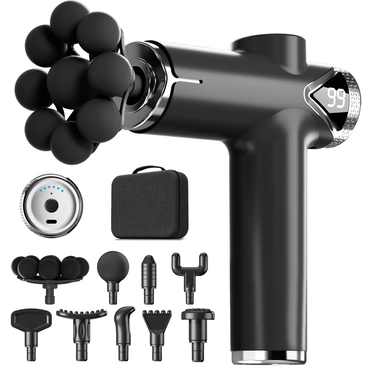 LEERCON Massage Gun Deep Tissue Back Massager for Pain Relief with 9 Heads