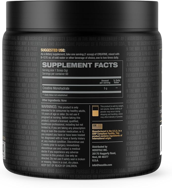 HOSSTILE Creatine Monohydrate Powder for Men & Women, Micronized, Improve Muscle Size, Strength &