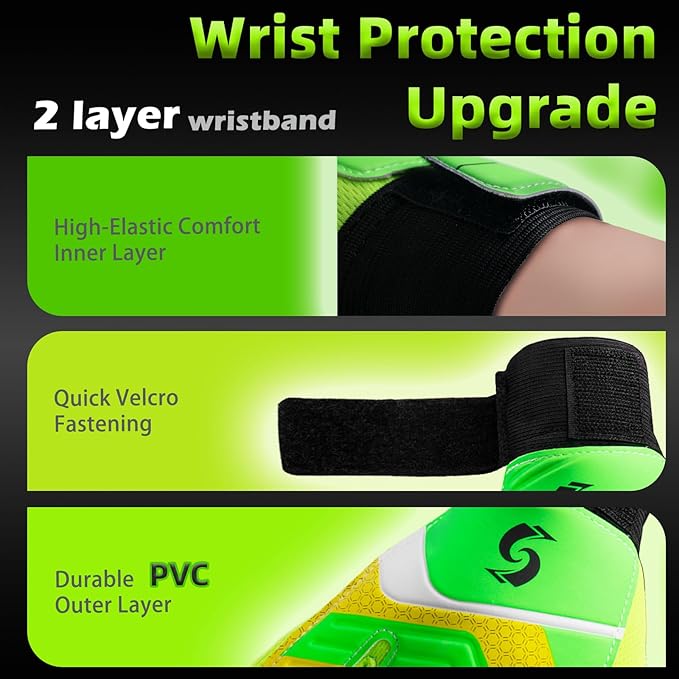 Sportout Kids Goalkeeper Gloves, Soccer Gloves with Double Wrist Protection and Non-Slip Wear