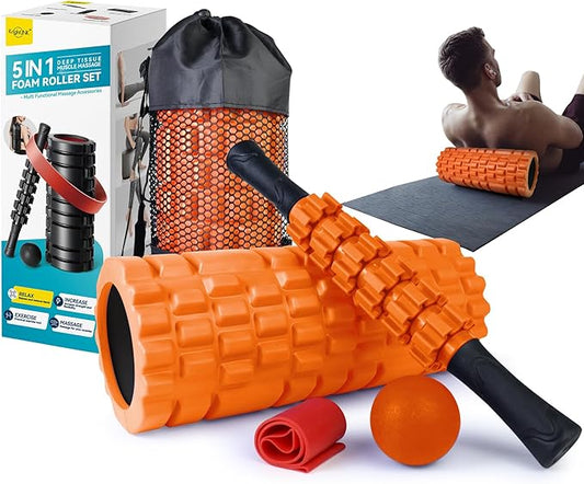 5 in 1 Foam Roller Set for Deep Tissue Muscle Massage, Trigger Point Fitness Exercise Foam Roller