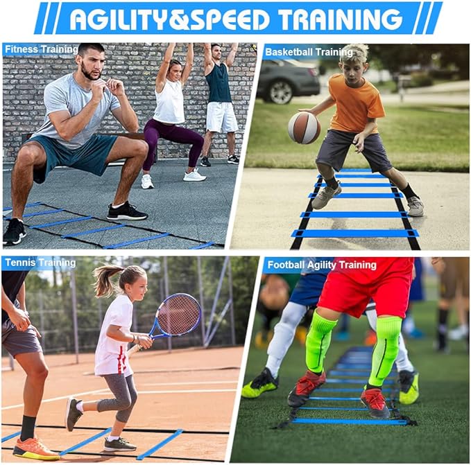 Soccer Speed Agility Training Set - 20FT Agility Ladder 12/16 Sports Cones and Soccer Kick Trainer