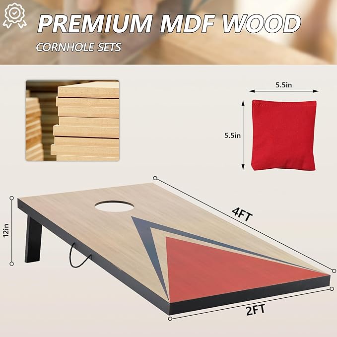 Cornhole Sets 4 x 2 ft with 8 Bean Bags Regulation Size, Corn Hole Games for Adults Outdoor Bean