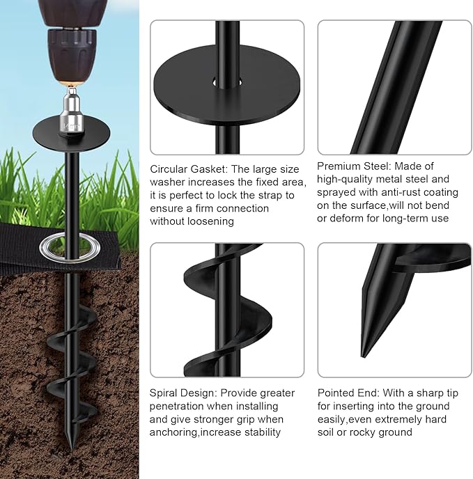 Eurmax USA Ground Anchors Screw in Trampoline Anchors High Wind Tent Stakes Heavy Duty Ground