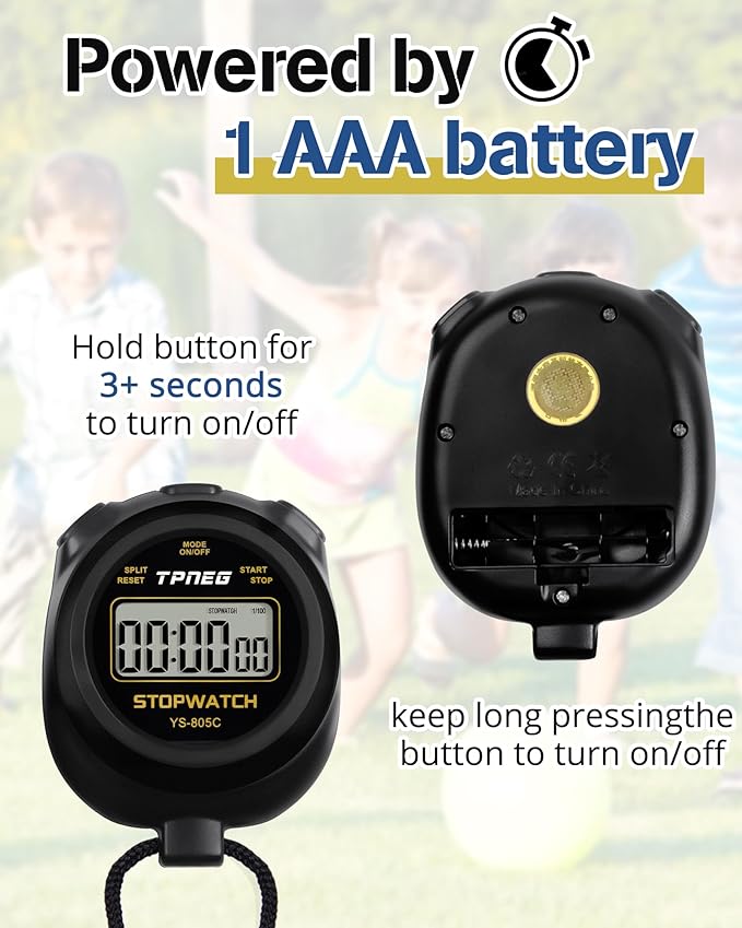 Simple Stopwatch Timer - Easy to Use, Set Up, Read, and Carry - Large Display - On/Off, AAA Battery