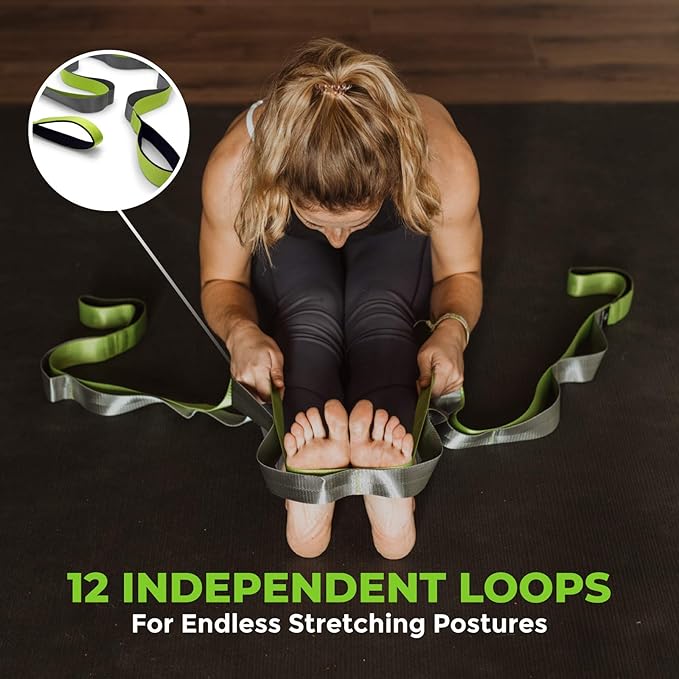 Gradient Fitness Stretching Strap for Physical Therapy, 12 Multi-Loop Stretch Strap 1.5" W x 8' L