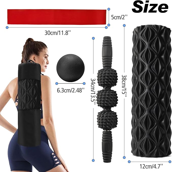 5 in 1 Foam Roller Set Trigger Point Foam Roller, Massage Roller Stick, Massage Ball, Stretching