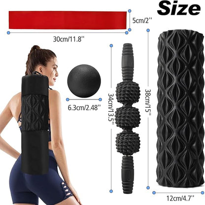 5 in 1 Foam Roller Set Trigger Point Foam Roller, Massage Roller Stick, Massage Ball, Stretching