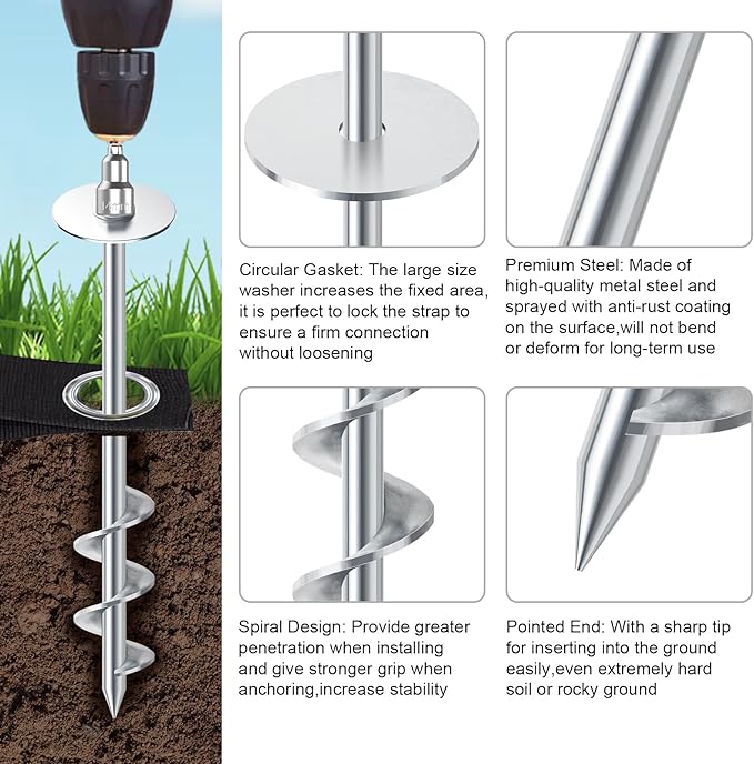 Eurmax USA Ground Anchors Screw in Trampoline Anchors High Wind Tent Stakes Heavy Duty Ground