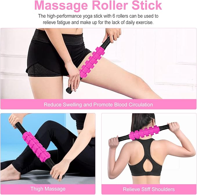 5 in 1 Foam Roller Set Includes Hollow Core Massage Roller, Yoga Stick, Massage Ball, Fitness